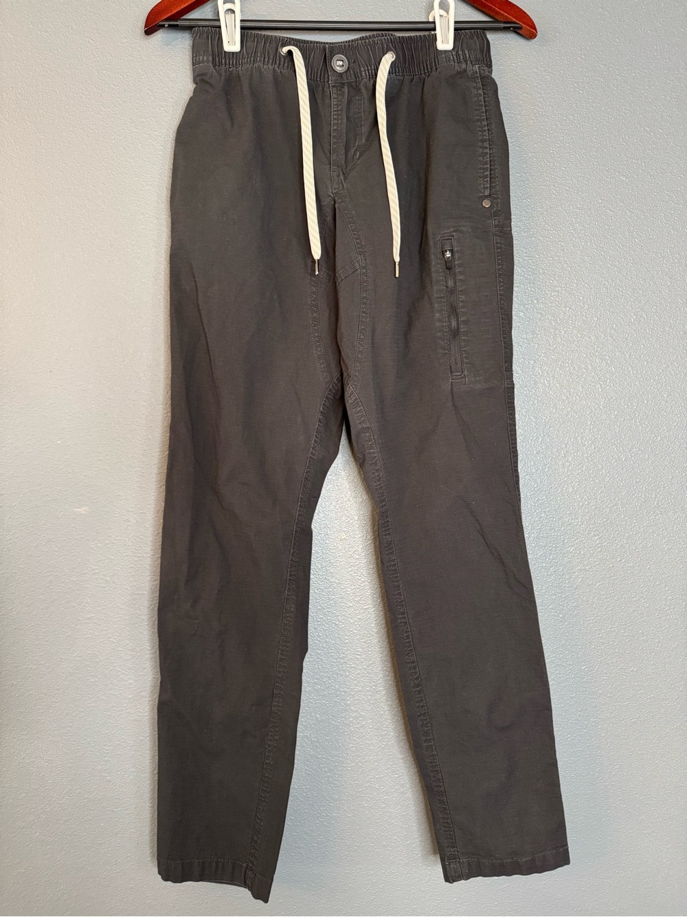 Vuori Men's S Charcoal Ripstop Cotton Pants Elastic Waist Drawstring